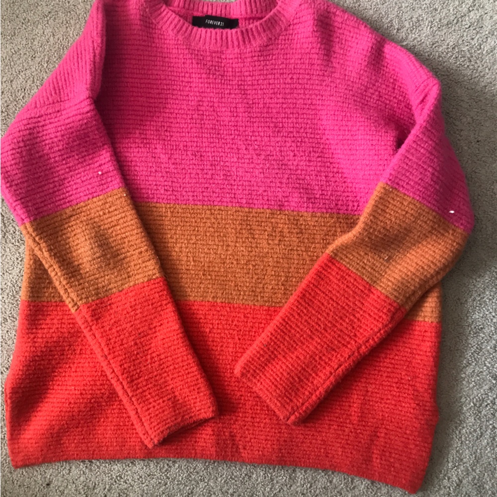 Forever 21 Pink, Orange, Brown Striped Sweater SZ S